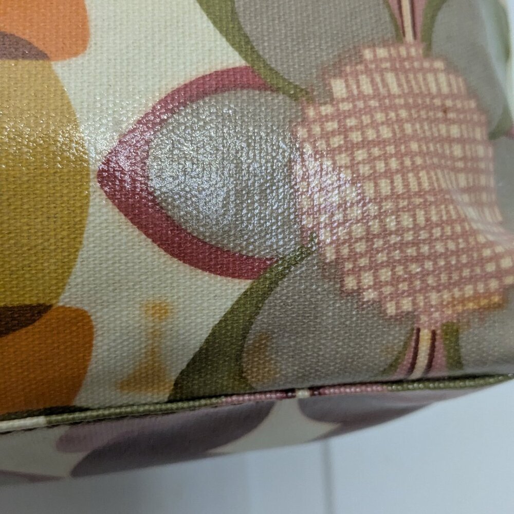 Vintage Fossil KeyPer Vibrant Floral Coated Canvas and Brown Leather Tote Should - Picture 4 of 16